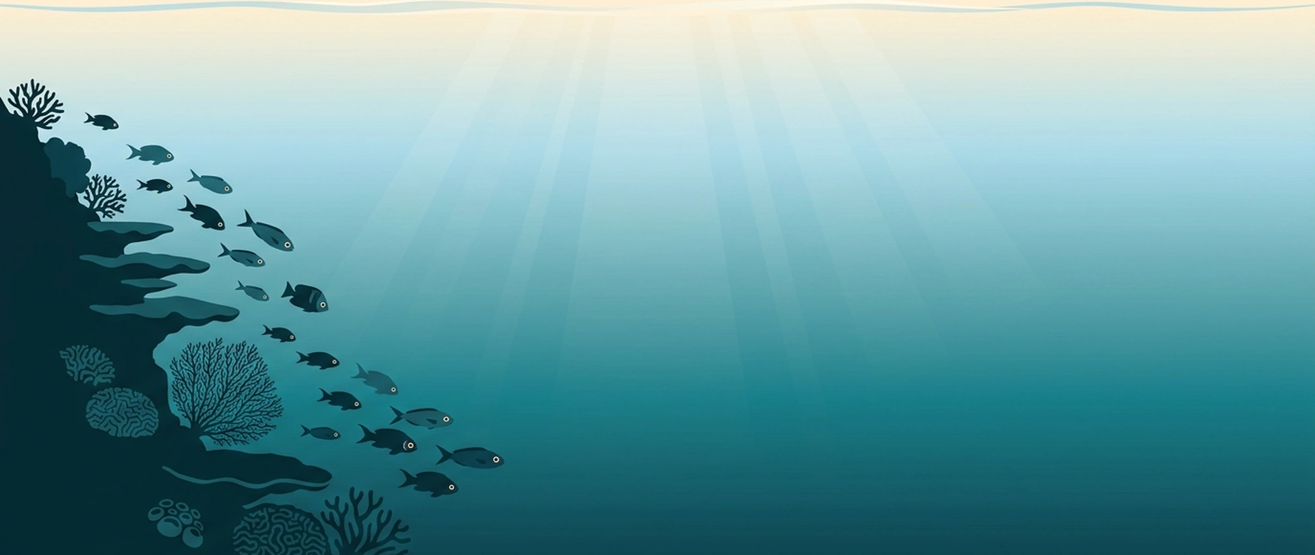 Illustration of a vertical reef wall with a school of fish and open water beyond