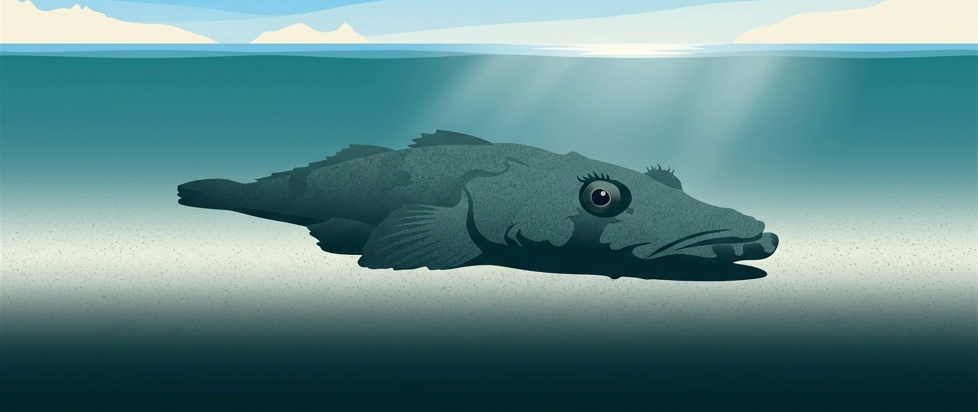 Illustration of a crocodilefish lying flat on pale sand, camouflaged