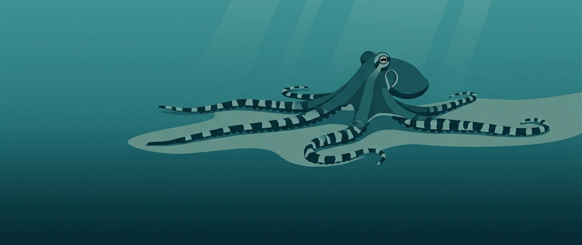 Illustration of an octopus on open sand with arms extended in a flattened posture