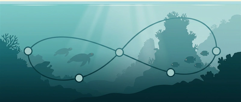 Illustration of a looping dive route through five destinations in Sabah