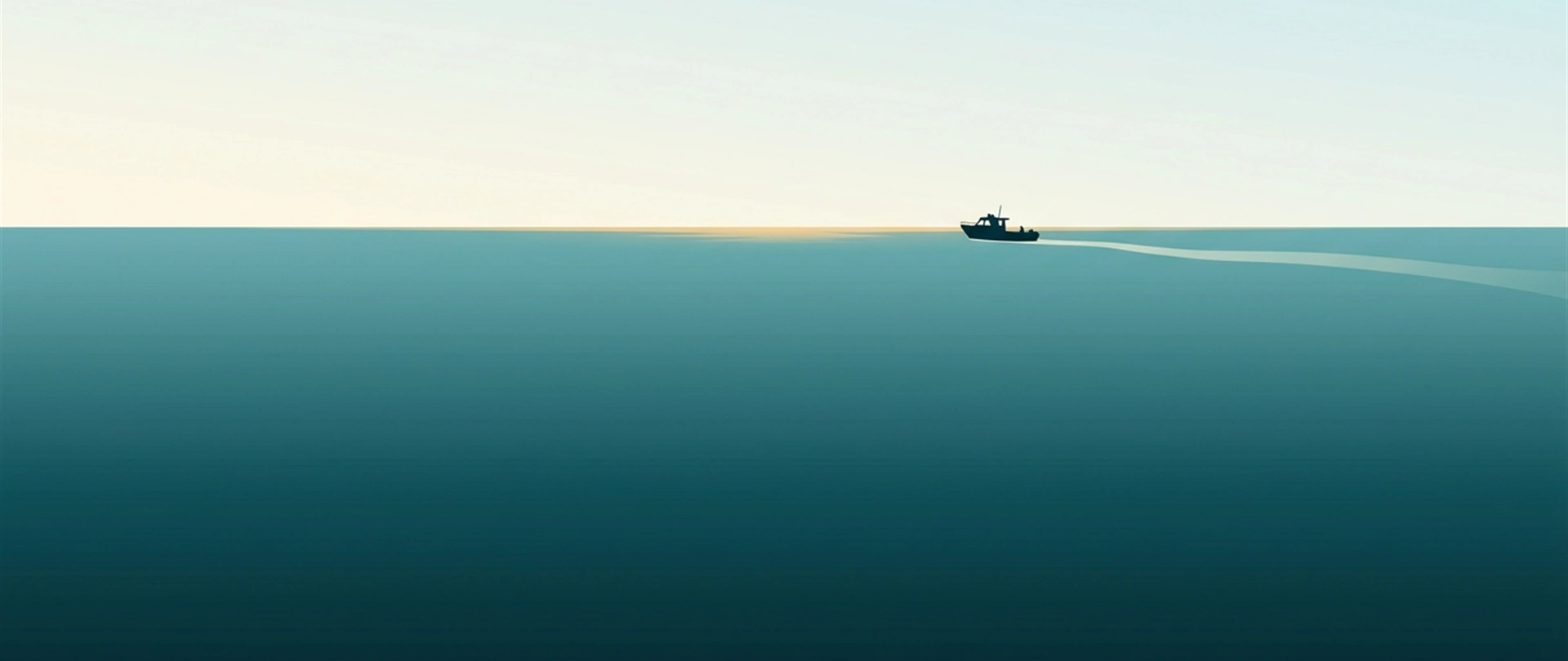 Illustration of a calm sea with a distant dive boat under a bright sky